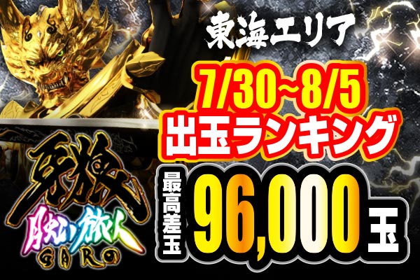 P牙狼 月虹ノ旅人 今週の1位は 96 000玉 魔戒chance突入率は77 8 と驚きの引きを見せる 出玉ランキング 7 30 8 5 Pachinko Slot でちゃう Plus