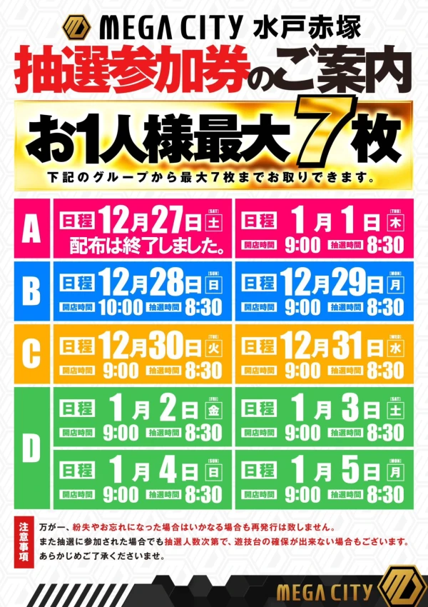 続報！『マルハンメガシティ水戸赤塚】抽選参加券配布状況